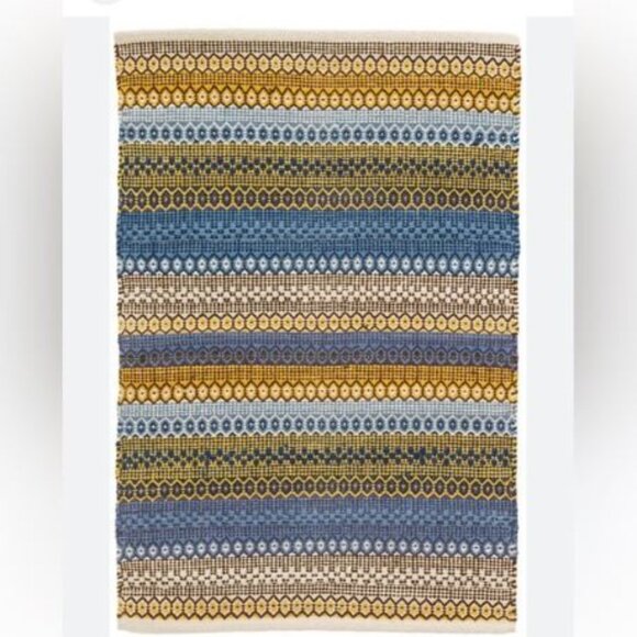 Kilim Issam Striped French Blue/Yellow Honeycomb Rug 2.5 x 3.5 - Picture 1 of 2